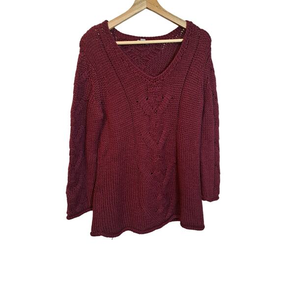 J. Jill V Neck Cable Knit Sweater Alpaca Wool  Blend Size S P Red - Picture 1 of 7